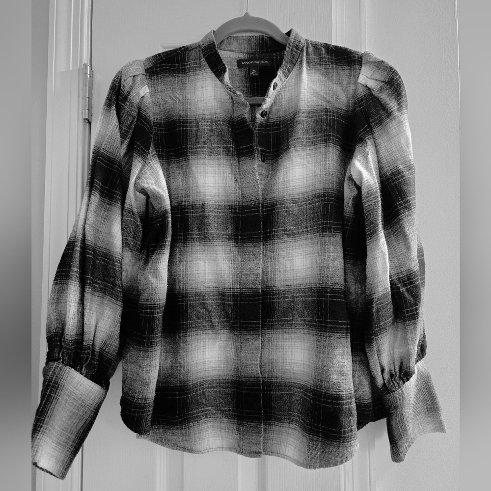 Banana Republic Black and White Checkered Flannel Shirt